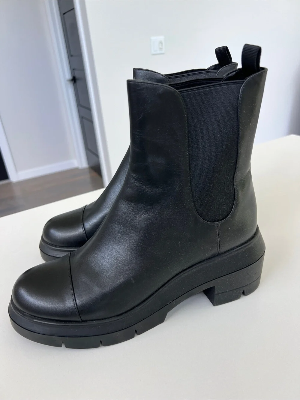 Stuart Weitzman black leather norah combat booties ankle boots size 10C